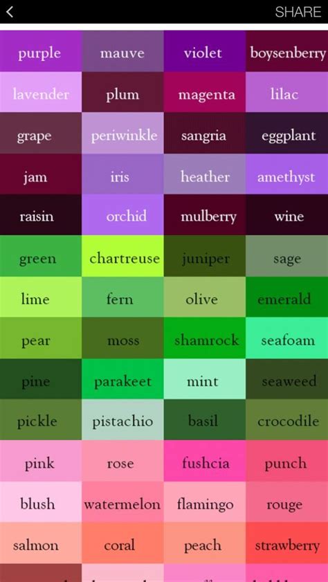 rare colours names